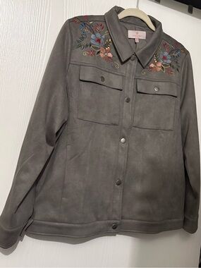 Laurie Felt gray embroidered faux suede jacket XL